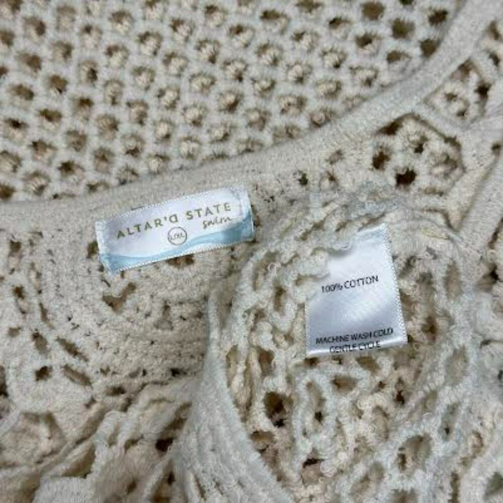 Altar'd State Pensacola Crochet Cream Maxi Dress Cover Up Sleeveless Size L/XL - Picture 6 of 9